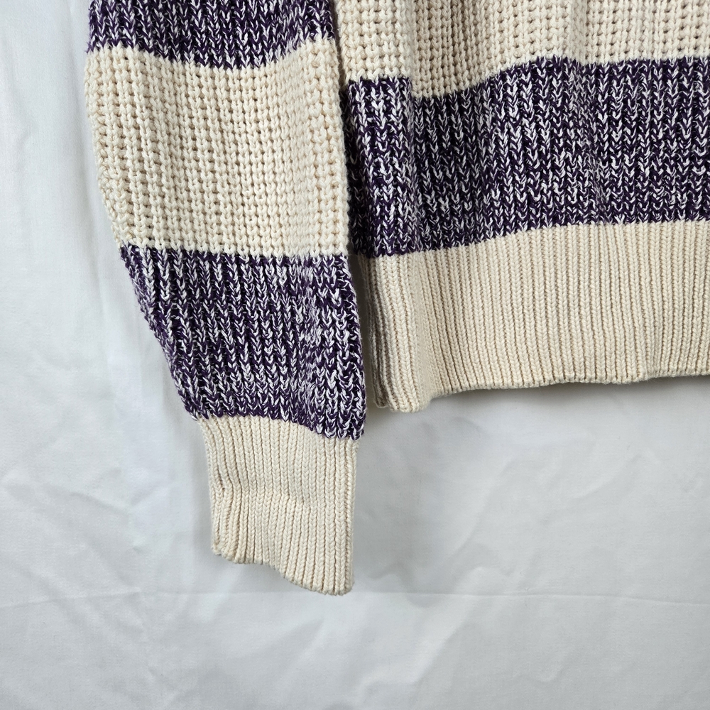 Cambridge Classics Mervyn's Vtg Men's Purple Ivory Striped Cable‎ Knit Sweater L - Picture 5 of 6